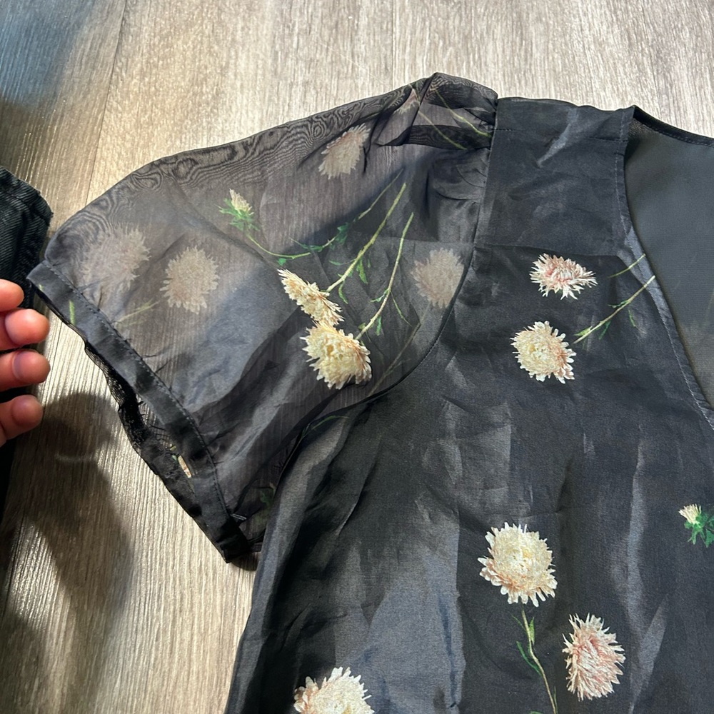 Madewell Black Floral Wrap Blouse - Picture 3 of 12